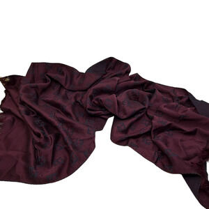 Fendi FF Zucca Monogram Burgundy Wool Silk Blend Scarf